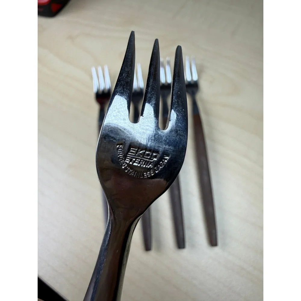5 Ekco Eterna Forged Stainless Appetizer Forks Canoe Muffin Flatware MCM Japan